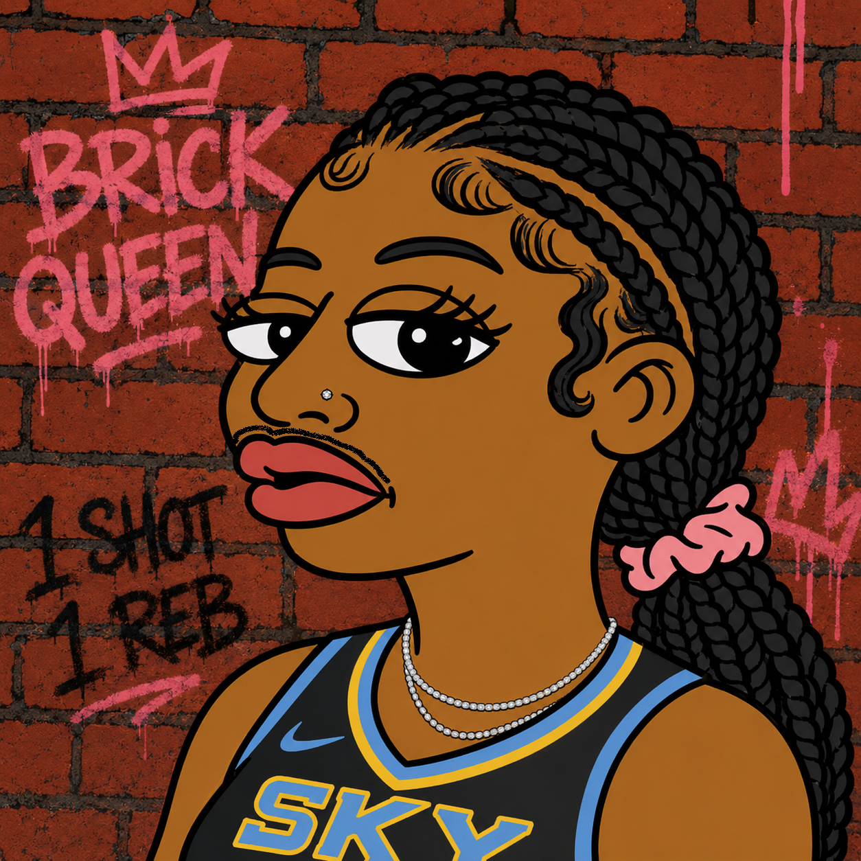 Unofficial parody cartoon inspired by Angel Reese against a brick wall